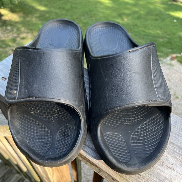Oofos Ooahh Sport Flex M 10 W 12 Sandals Matte Black Adjustable Recovery EU45 - Picture 1 of 6